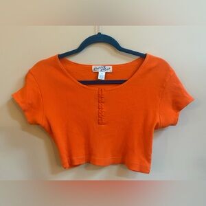Betty Blue Vintage 100% Cotton Orange Ribbed Crop Top, Cropped Tee Shirt T-Shirt